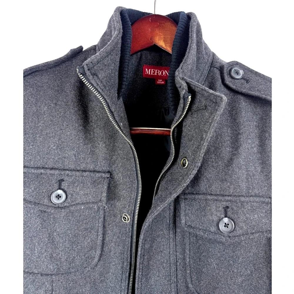 MERONA Men's Wool Blend Military‎ Style Jacket Charcoal Gray Size S P